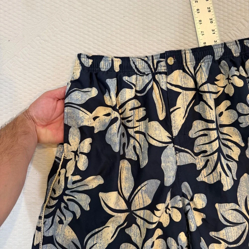 Nat Nast Swim Trunks Mens Large Navy Blue Floral Tropical Hibiscus Mesh Lined